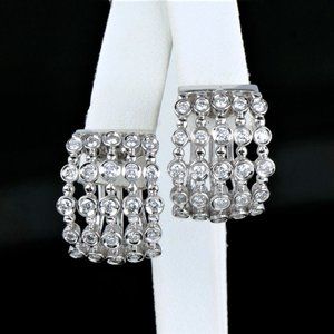 18444 Roberto Coin 18K White Gold 5 Row Bezel Set Diamond Ruby Huggie Earrings
